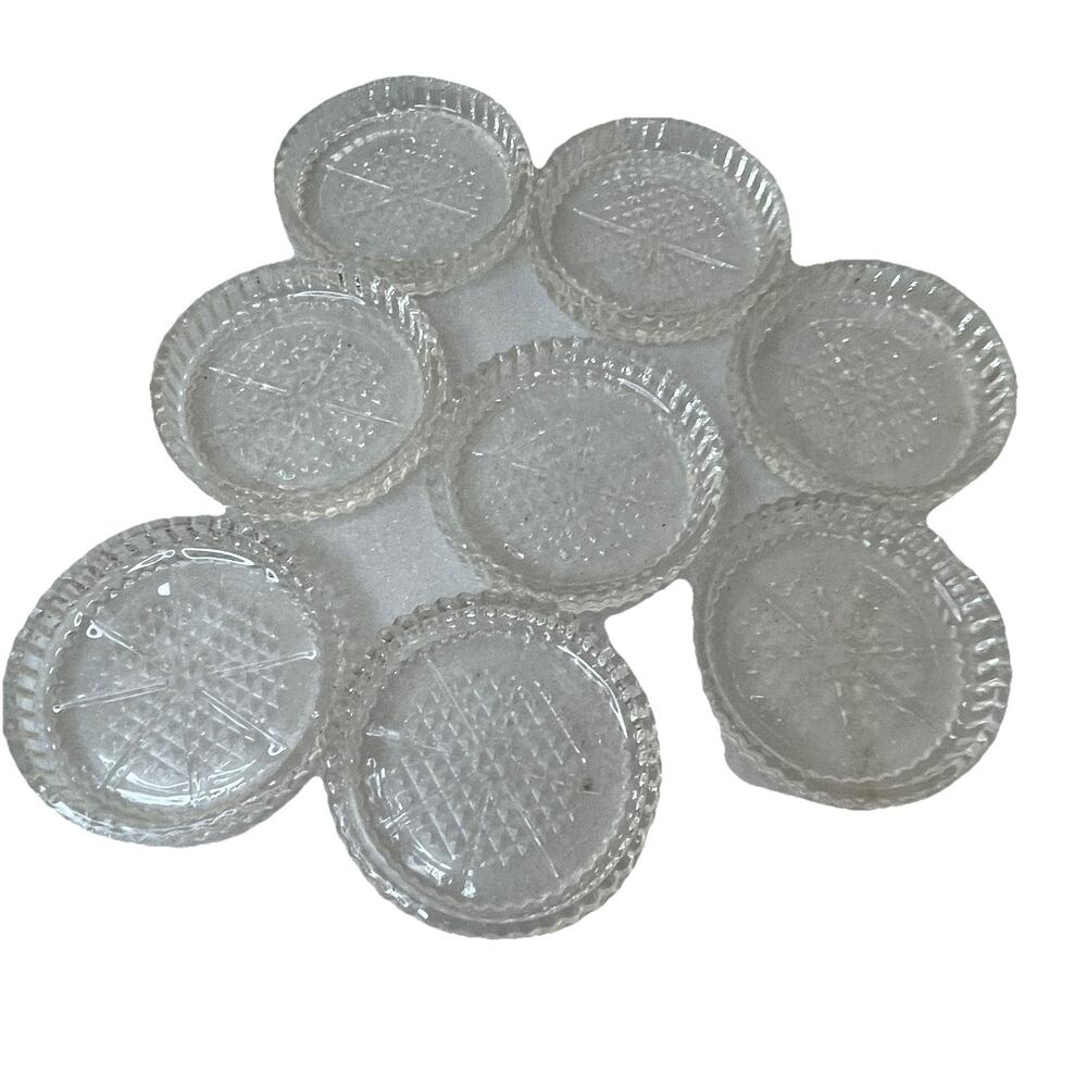 VTG Set of 8 Clear Glass Pressed 3ā Coasters Candle Dish Wine Ribbed Edges